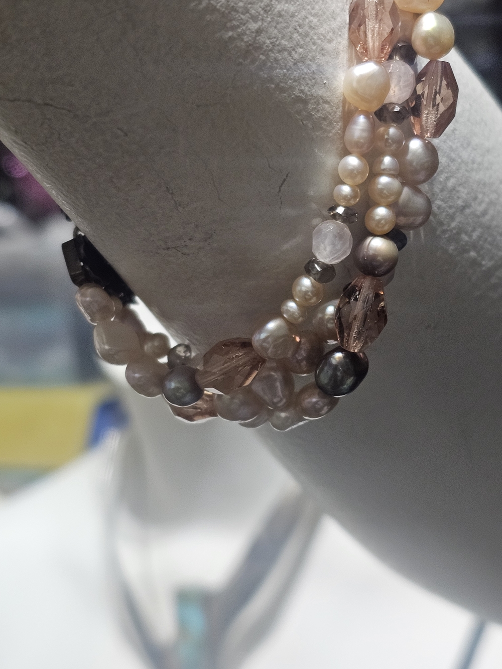 Multi-Strand Pearl and Crystal Bracelet in Blush Pink